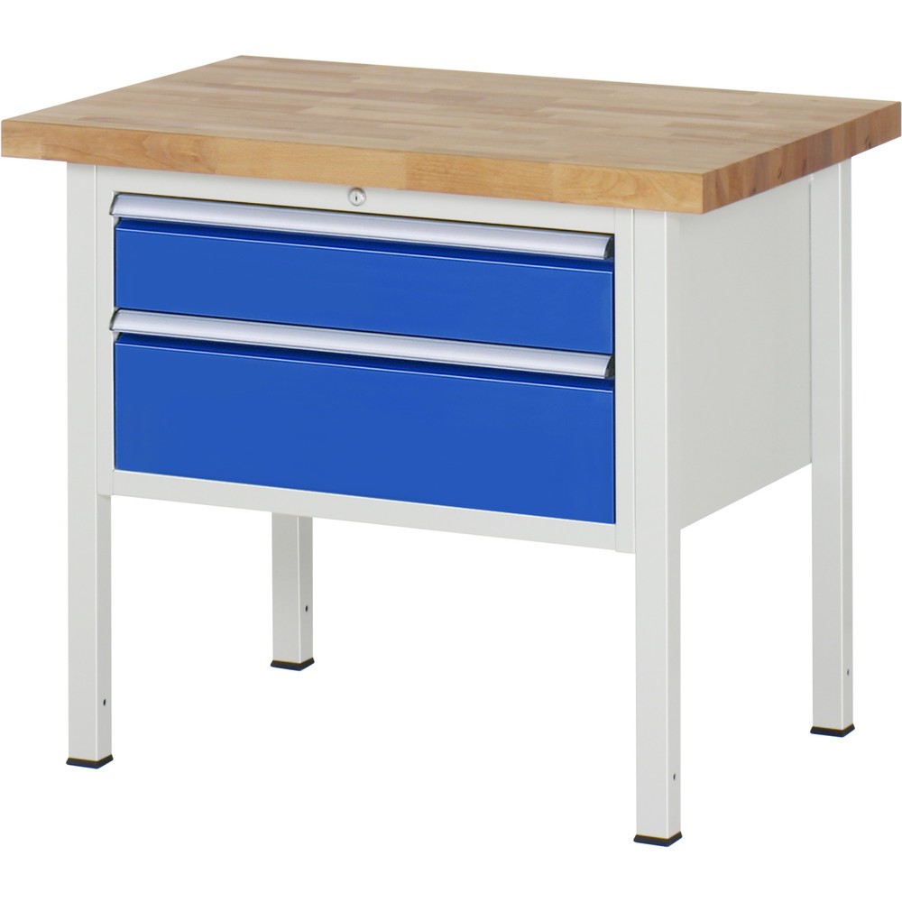 RAU Werkbank Serie 8000, HxBxT 840 x 1.000 x 700 mm, 2 x 90%-Auszug-Schubladen 1 x 150, 1 x 210 mm, Schubladen-TK 75 kg