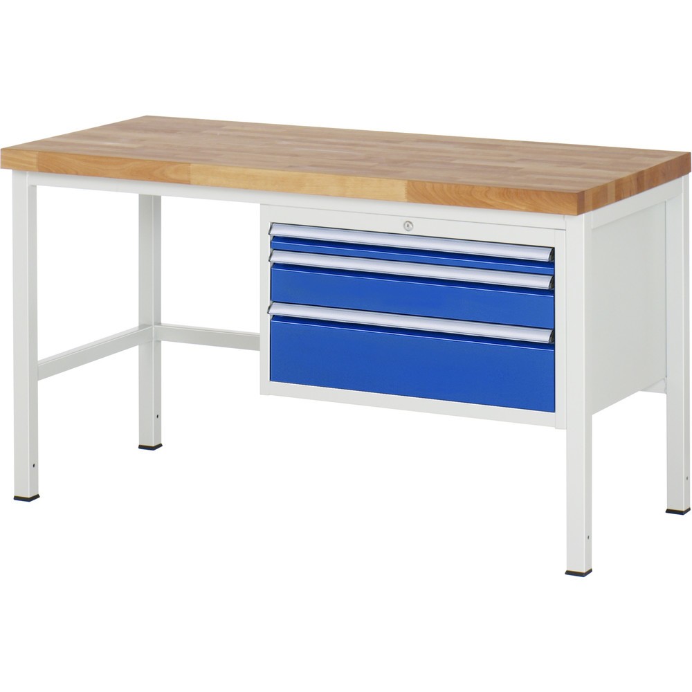 RAU Werkbank Serie 8000, HxBxT 840-1.040 x 1.500 x 700 mm, 3 x 100%-Auszug-Schubladen 1 x 60, 1 x 120, 1 x 180 mm, Breite 680 mm