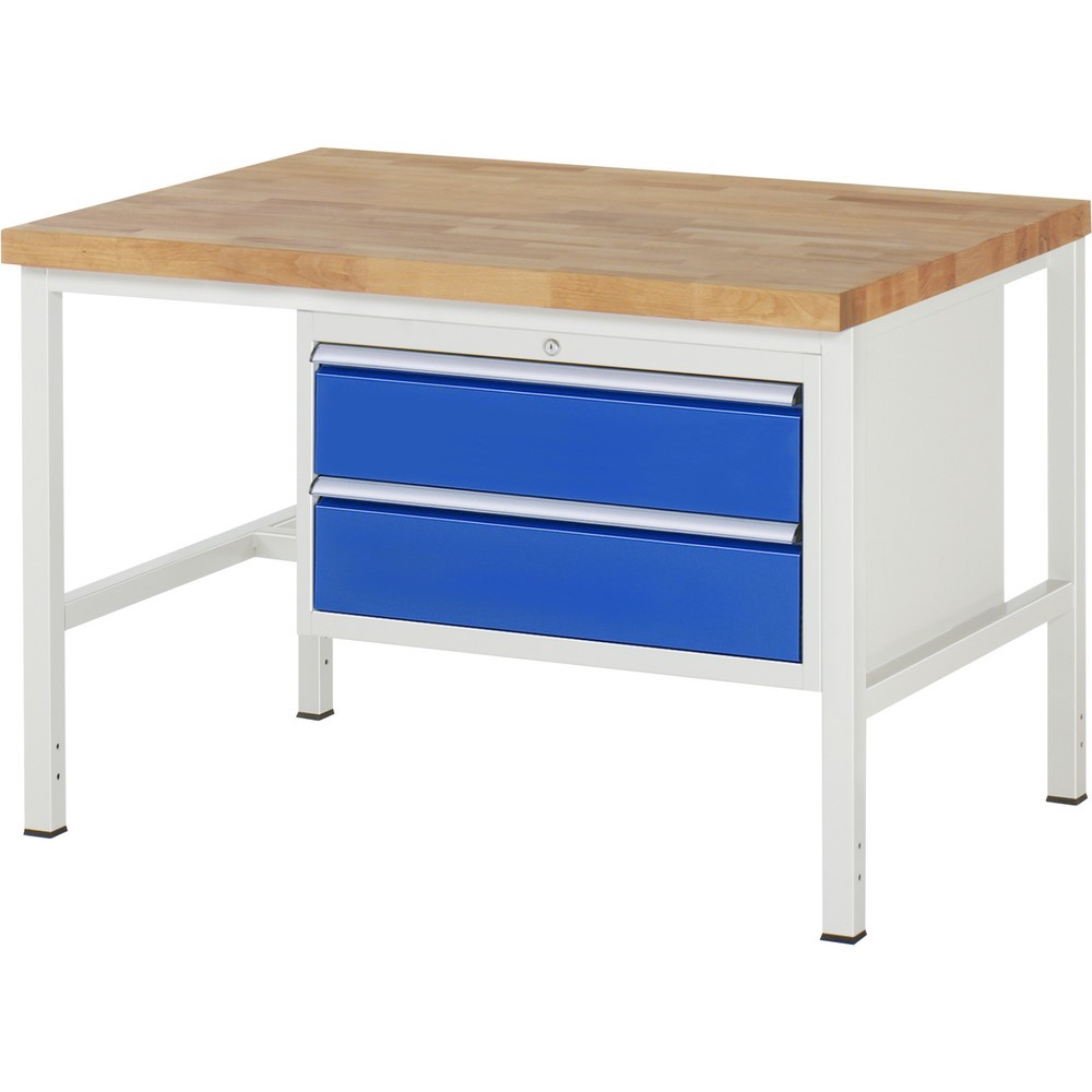 RAU Werkbank Serie 8000, HxBxT 840-1.040 x 1.250 x 900 mm, 2 x 100%-Auszug-Schubladen 2 x 180 mm, Schubladen-TK 75 kg