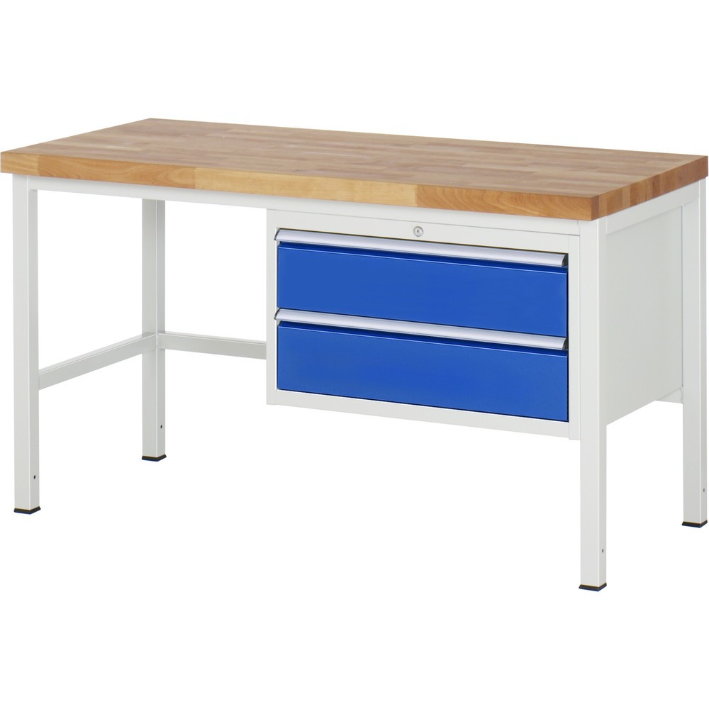 RAU Werkbank Serie 8000, HxBxT 840-1.040 x 1.500 x 700 mm, 2 x 90%-Auszug-Schubladen 2 x 180 mm, Schubladen-TK 75 kg
