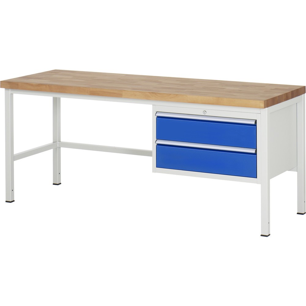 RAU Werkbank Serie 8000, HxBxT 840 x 2.000 x 700 mm, 2 x 90%-Auszug-Schubladen 2 x 180 mm, Schubladen-TK 75 kg