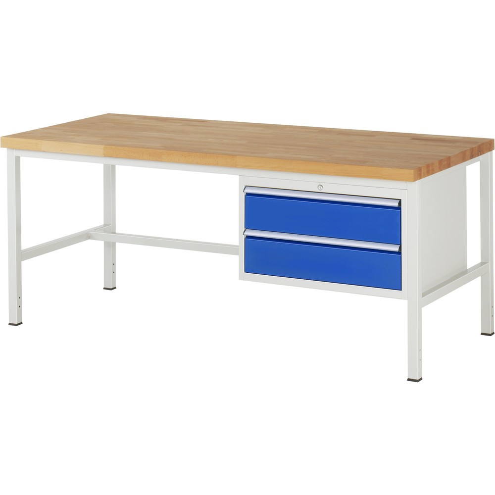 RAU Werkbank Serie 8000, HxBxT 840-1.040 x 2.000 x 900 mm, 2 x 100%-Auszug-Schubladen 2 x 180 mm, Schubladen-TK 75 kg