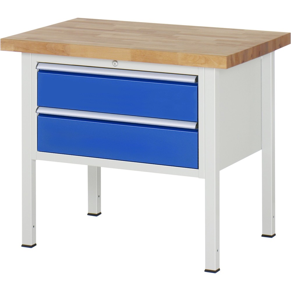 RAU Werkbank Serie 8000, HxBxT 840-1.040 x 1.000 x 700 mm, 2 x 90%-Auszug-Schubladen 2 x 180 mm, Schubladen-TK 75 kg