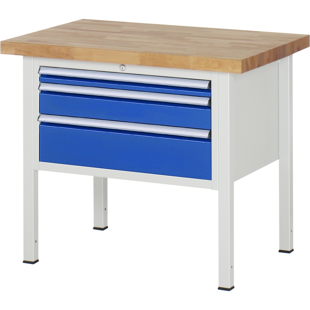 RAU Werkbank Serie 8000, HxBxT 840-1.040 x 1.000 x 700 mm, 3 x 90%-Auszug-Schubladen 1 x 60, 1 x 120, 1 x 180 mm, Breite 680 mm
