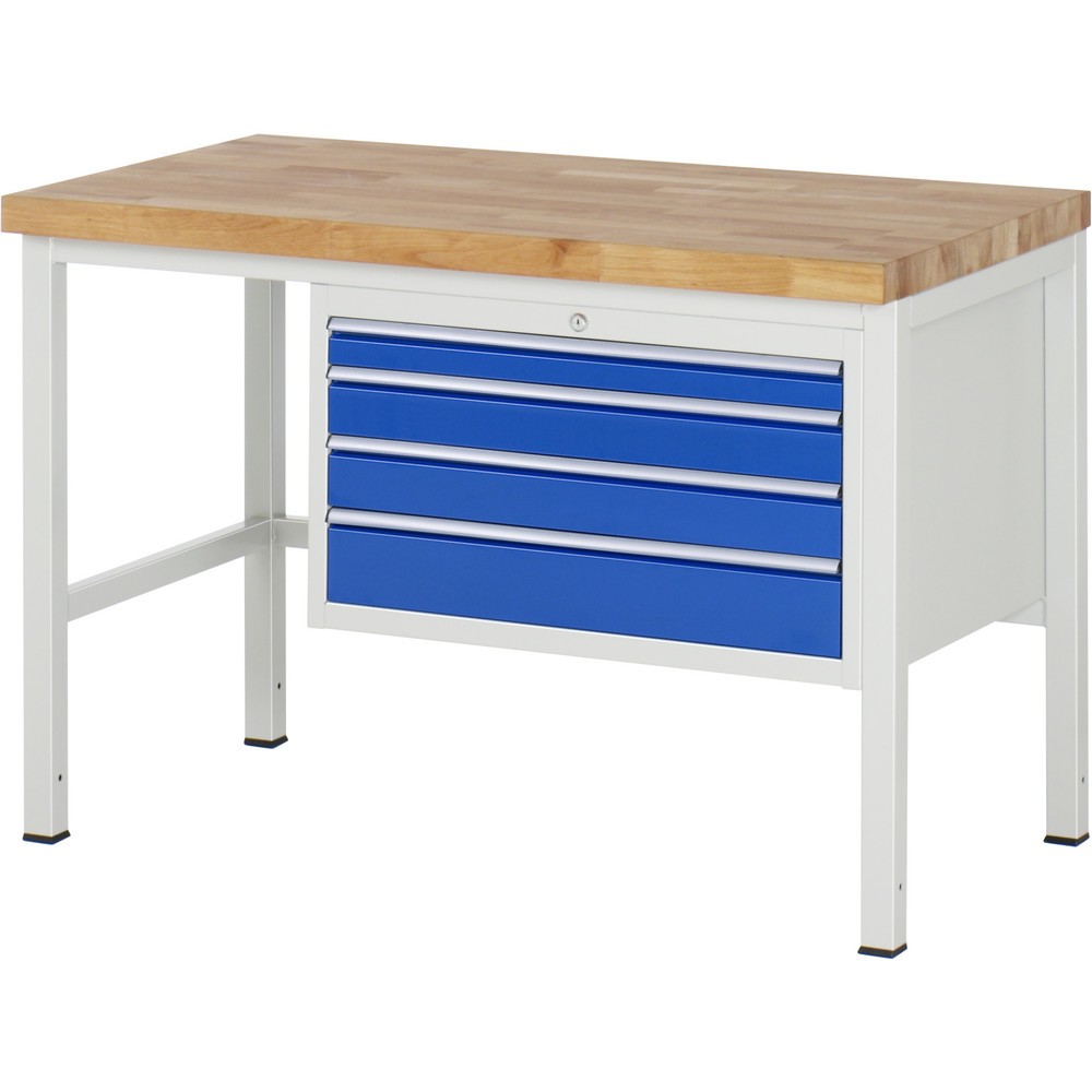 RAU Werkbank Serie 8000, HxBxT 840-1.040 x 1.250 x 700 mm, 4 x 90%-Auszug-Schubladen 1 x 60, 2 x 90, 1 x 120 mm, Breite 680 mm
