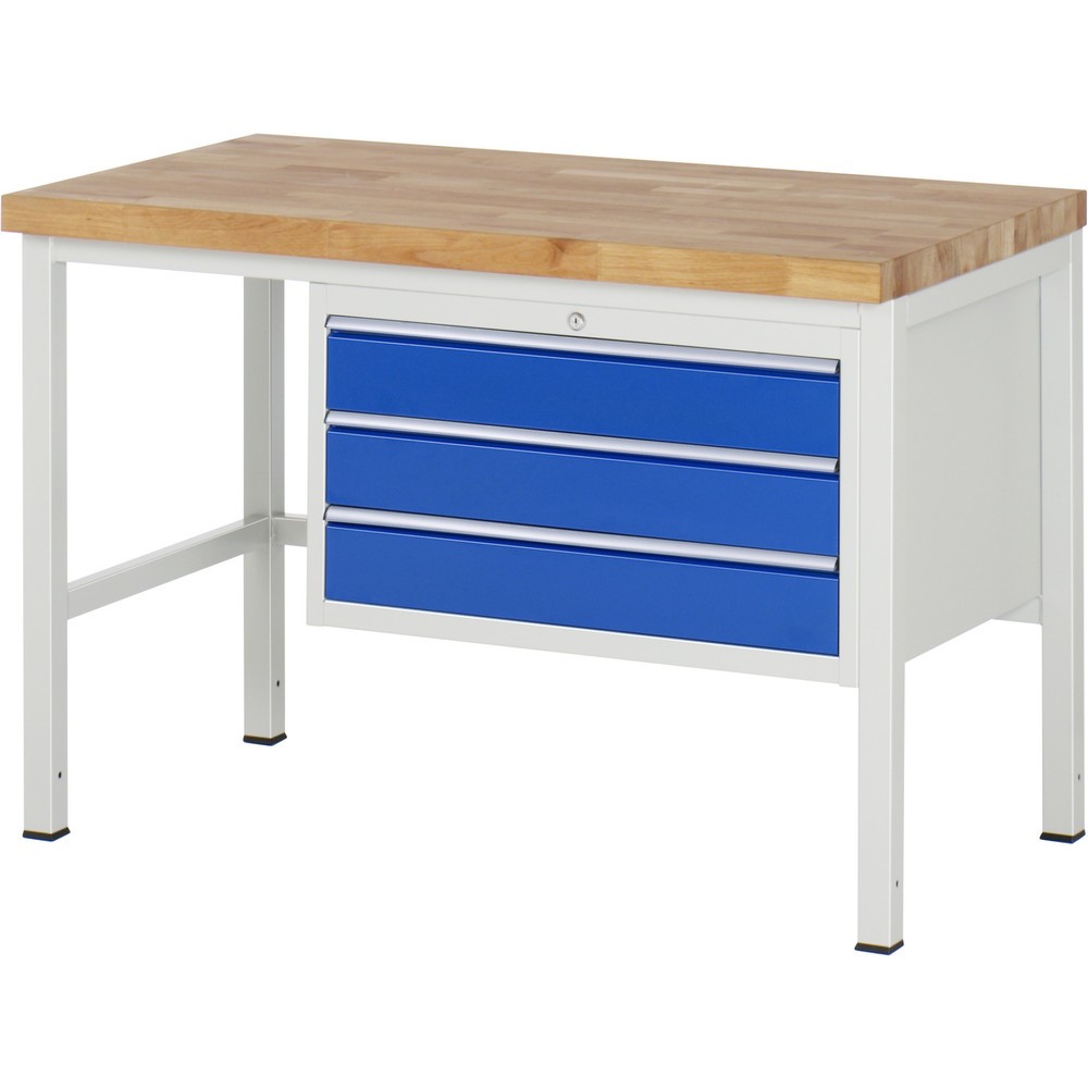 RAU Werkbank Serie 8000, HxBxT 840-1.040 x 1.250 x 700 mm, 3 x 90%-Auszug-Schubladen 3 x 120 mm, Breite 680 mm