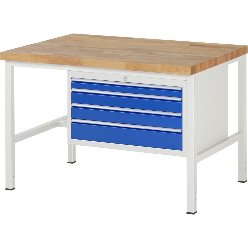RAU Werkbank Serie 8000, HxBxT 840-1.040 x 1.250 x 900 mm, 4 x 90%-Auszug-Schubladen 1 x 60, 2 x 90, 1 x 120 mm, Breite 680 mm
