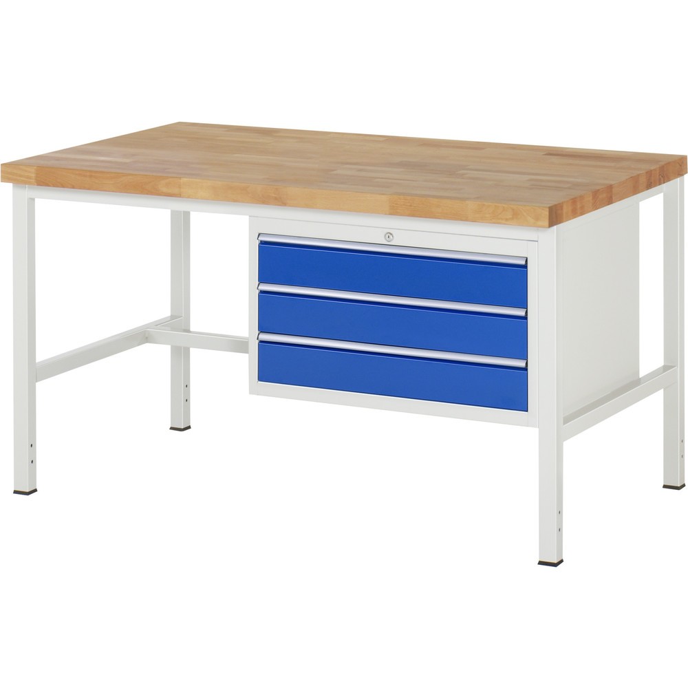 RAU Werkbank Serie 8000, HxBxT 840 x 1.500 x 900 mm, 3 x 100%-Auszug-Schubladen 3 x 120 mm, Schubladen-TK 75 kg