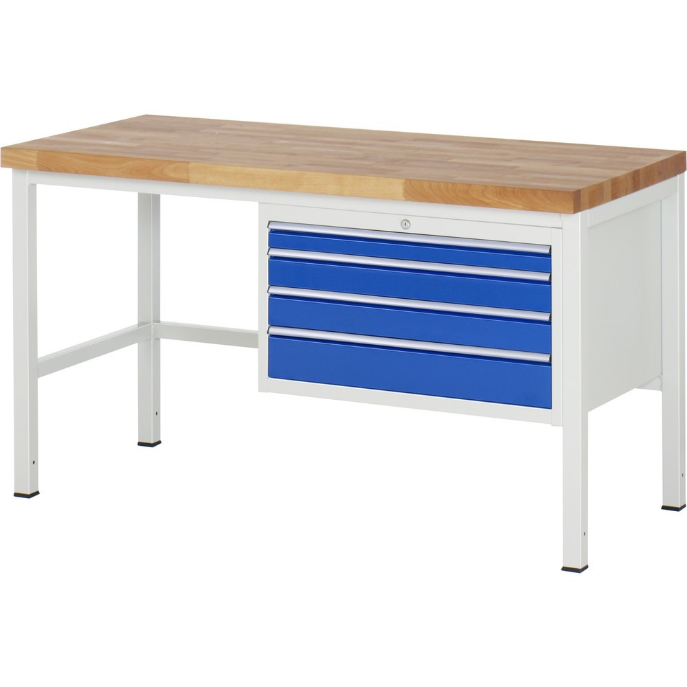 RAU Werkbank Serie 8000, HxBxT 840-1.040 x 1.500 x 700 mm, 4 x 90%-Auszug-Schubladen 1 x 60, 2 x 90, 1 x 120 mm, Breite 680 mm