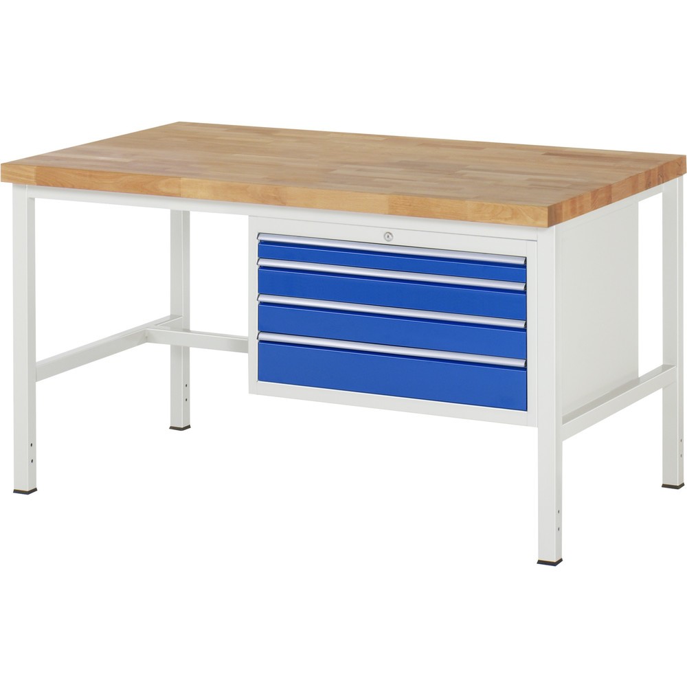 RAU Werkbank Serie 8000, HxBxT 840 x 1.500 x 900 mm, 4 x 90%-Auszug-Schubladen 1 x 60, 2 x 90, 1 x 120 mm, Schubladen-TK 75 kg