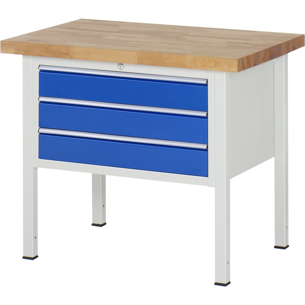 RAU Werkbank Serie 8000, HxBxT 840-1.040 x 1.000 x 700 mm, 3 x 90%-Auszug-Schubladen 3 x 120 mm, Breite 680 mm