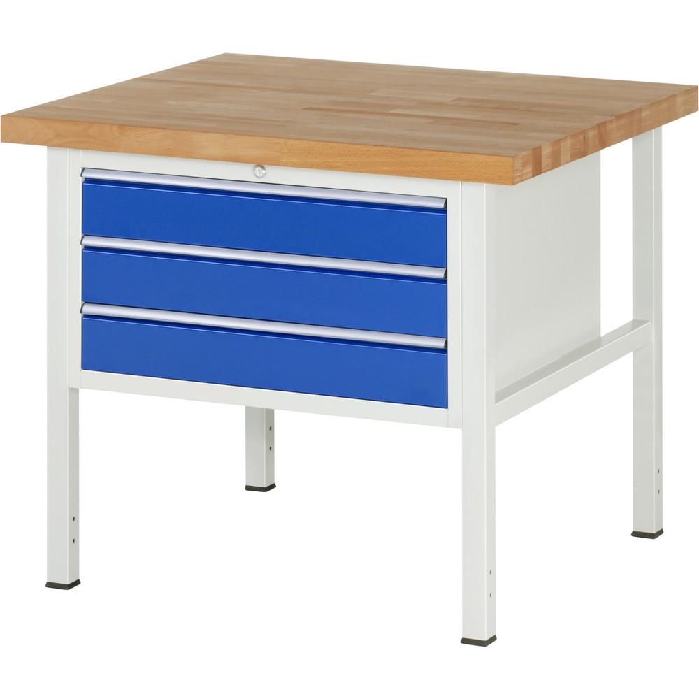 RAU Werkbank Serie 8000, HxBxT 840-1.040 x 1.000 x 900 mm, 3 x 100%-Auszug-Schubladen 3 x 120 mm, Schubladen-TK 75 kg