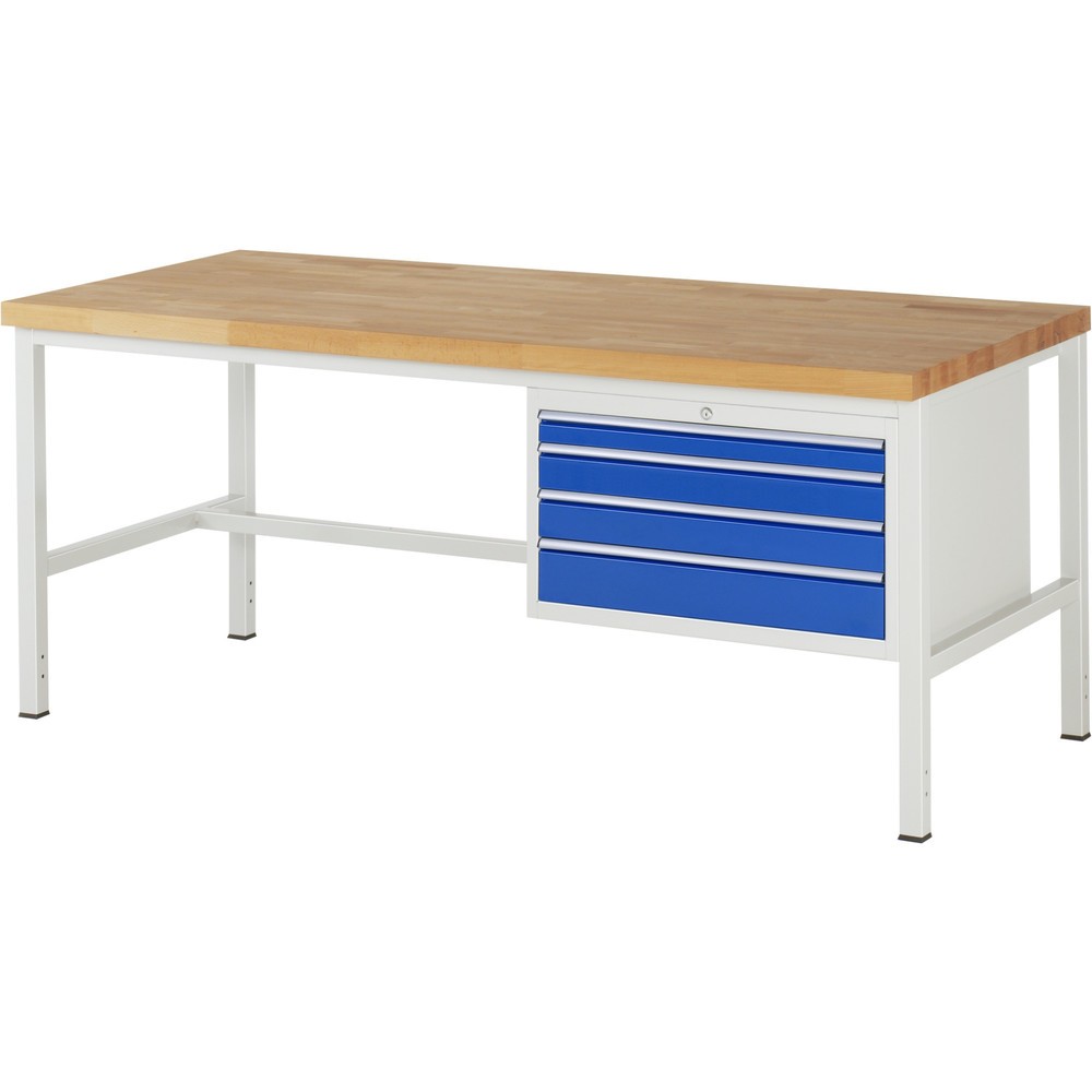RAU Werkbank Serie 8000, HxBxT 840 x 2.000 x 900 mm, 4 x 100%-Auszug-Schubladen 1 x 60, 2 x 90, 1 x 120 mm, Schubladen-TK 75 kg