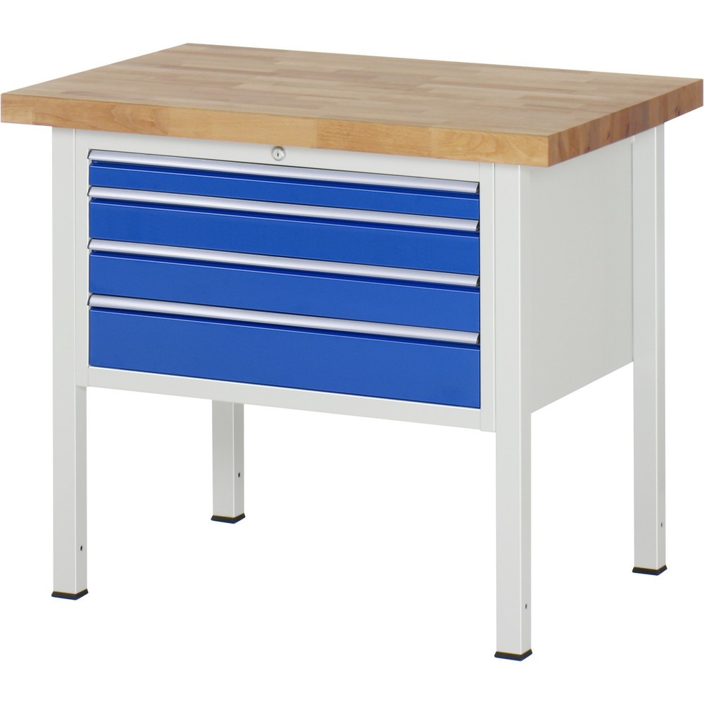 RAU Werkbank Serie 8000, HxBxT 840-1.040 x 1.000 x 700 mm, 4 x 90%-Auszug-Schubladen 1 x 60, 2 x 90, 1 x 120 mm, Breite 680 mm
