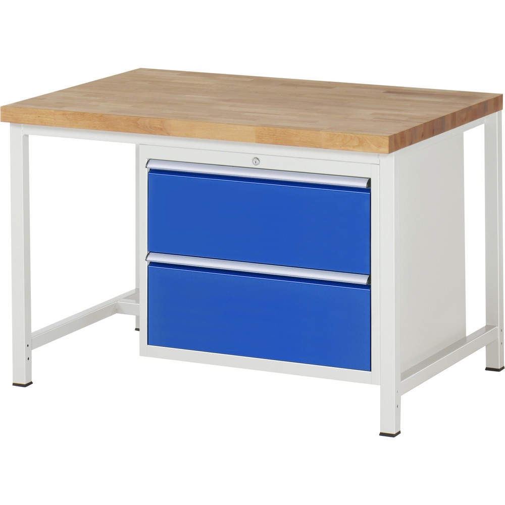 RAU Werkbank Serie 8000, HxBxT 840-1.040 x 1.250 x 900 mm, 2 x 100%-Auszug-Schubladen 2 x 270 mm, Schubladen-TK 75 kg