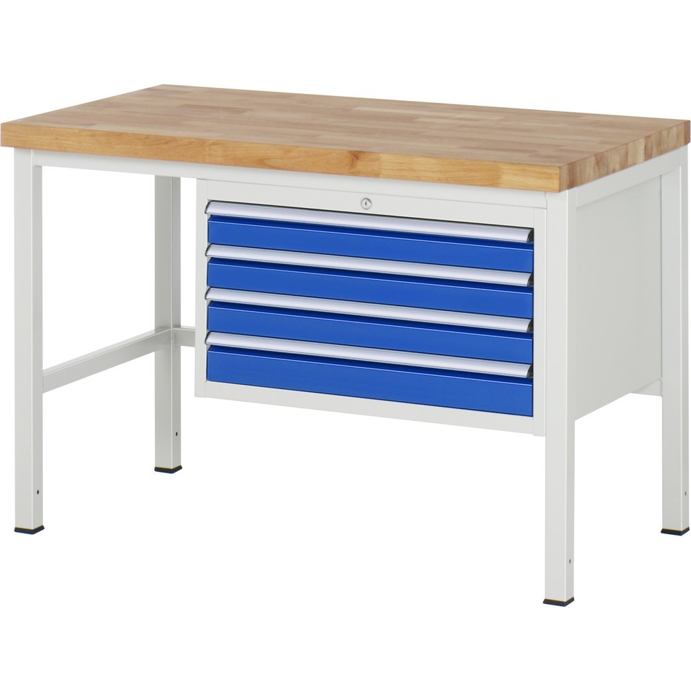 RAU Werkbank Serie 8000, HxBxT 840-1.040 x 1.250 x 700 mm, 4 x 100%-Auszug-Schubladen 4 x 90 mm, Breite 680 mm