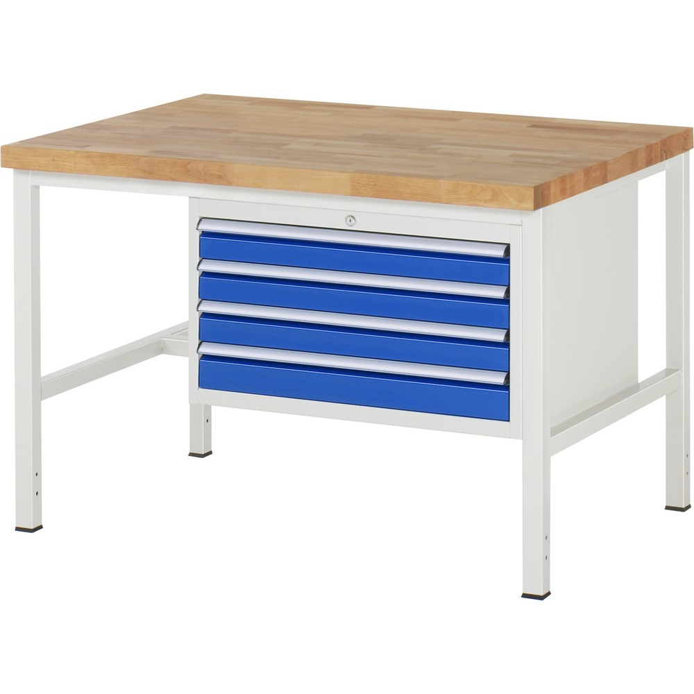 RAU Werkbank Serie 8000, HxBxT 840-1.040 x 1.250 x 900 mm, 4 x 90%-Auszug-Schubladen 4 x 90 mm, Breite 680 mm