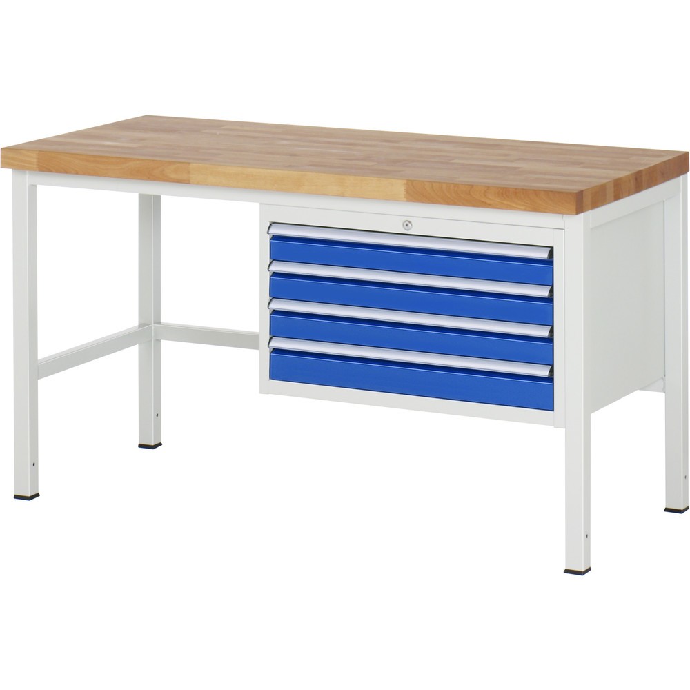 RAU Werkbank Serie 8000, HxBxT 840 x 1.500 x 700 mm, 4 x 90%-Auszug-Schubladen 4 x 90 mm, Schubladen-TK 75 kg