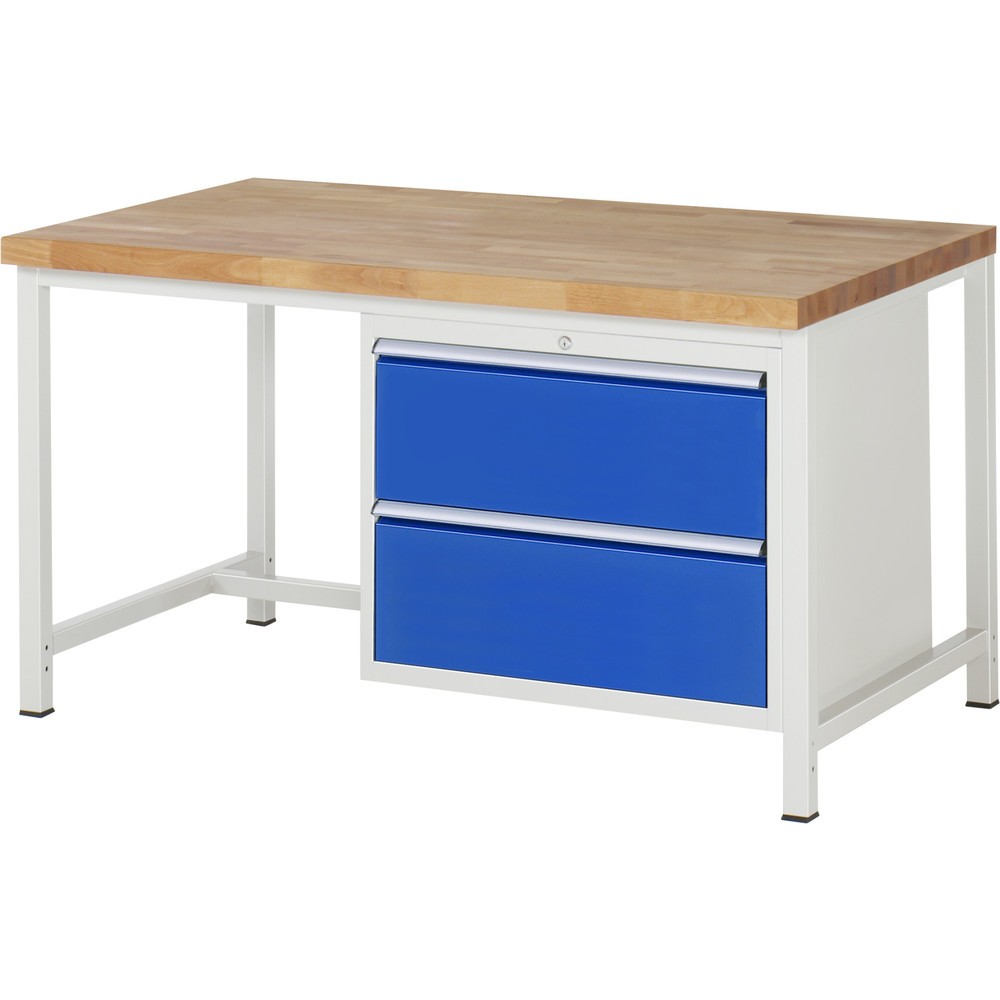 RAU Werkbank Serie 8000, HxBxT 840-1.040 x 1.500 x 900 mm, 2 x 100%-Auszug-Schubladen 2 x 270 mm, Schubladen-TK 75 kg