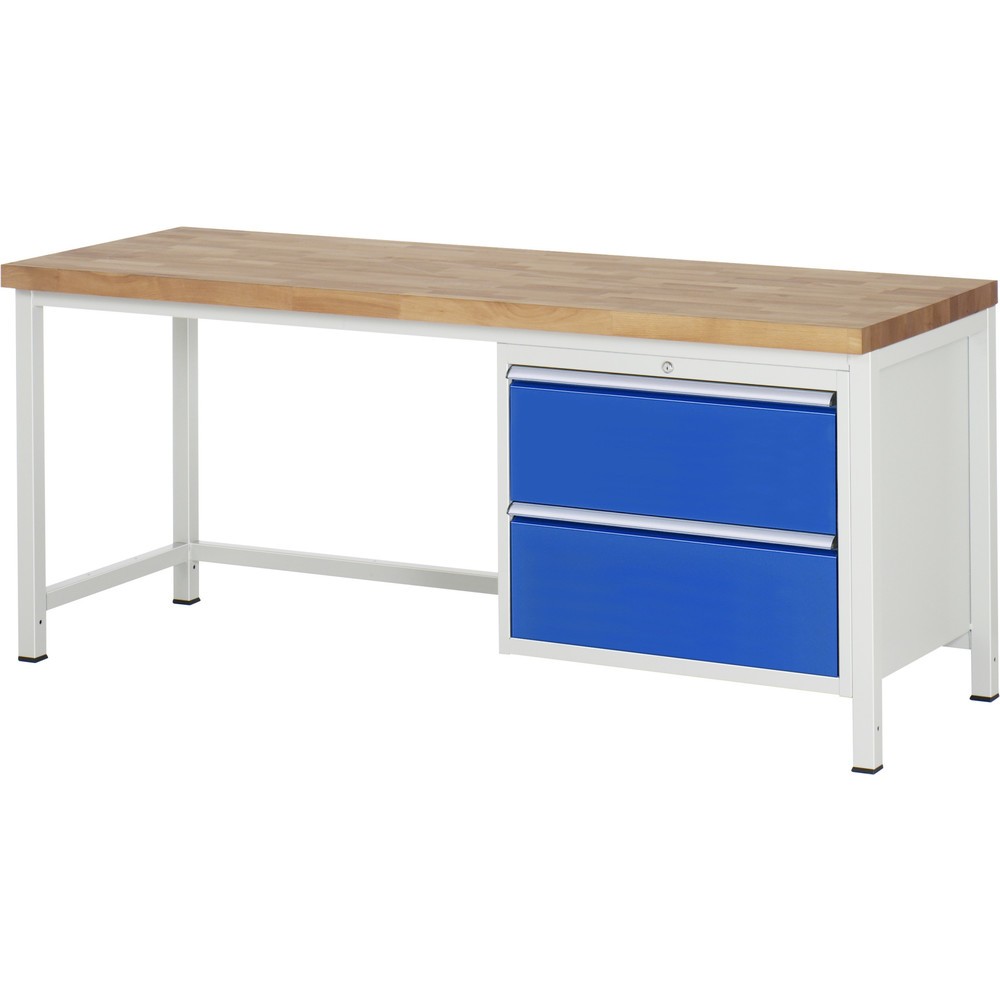 RAU Werkbank Serie 8000, HxBxT 840-1.040 x 2.000 x 700 mm, 2 x 100%-Auszug-Schubladen 2 x 270 mm, Schubladen-TK 75 kg