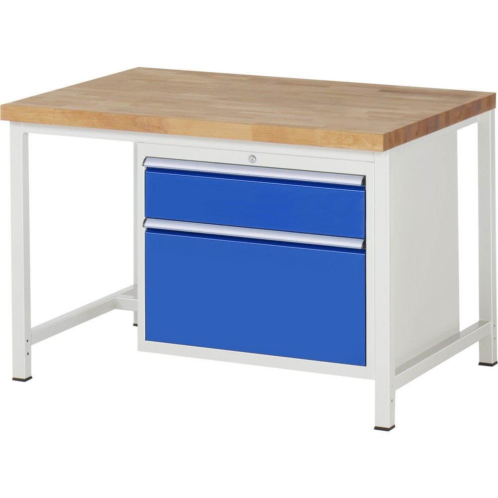 RAU Werkbank Serie 8000, HxBxT 840 x 1.250 x 900 mm, 2 x 90%-Auszug-Schubladen 1 x 180, 1 x 360 mm, Schubladen-TK 75 kg