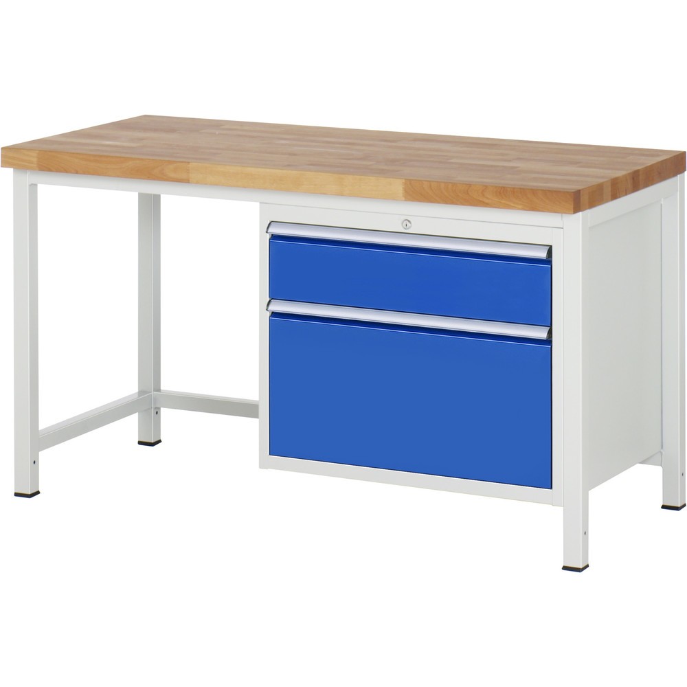 RAU Werkbank Serie 8000, HxBxT 840 x 1.500 x 700 mm, 2 x 100%-Auszug-Schubladen 1 x 180, 1 x 360 mm, Schubladen-TK 75 kg