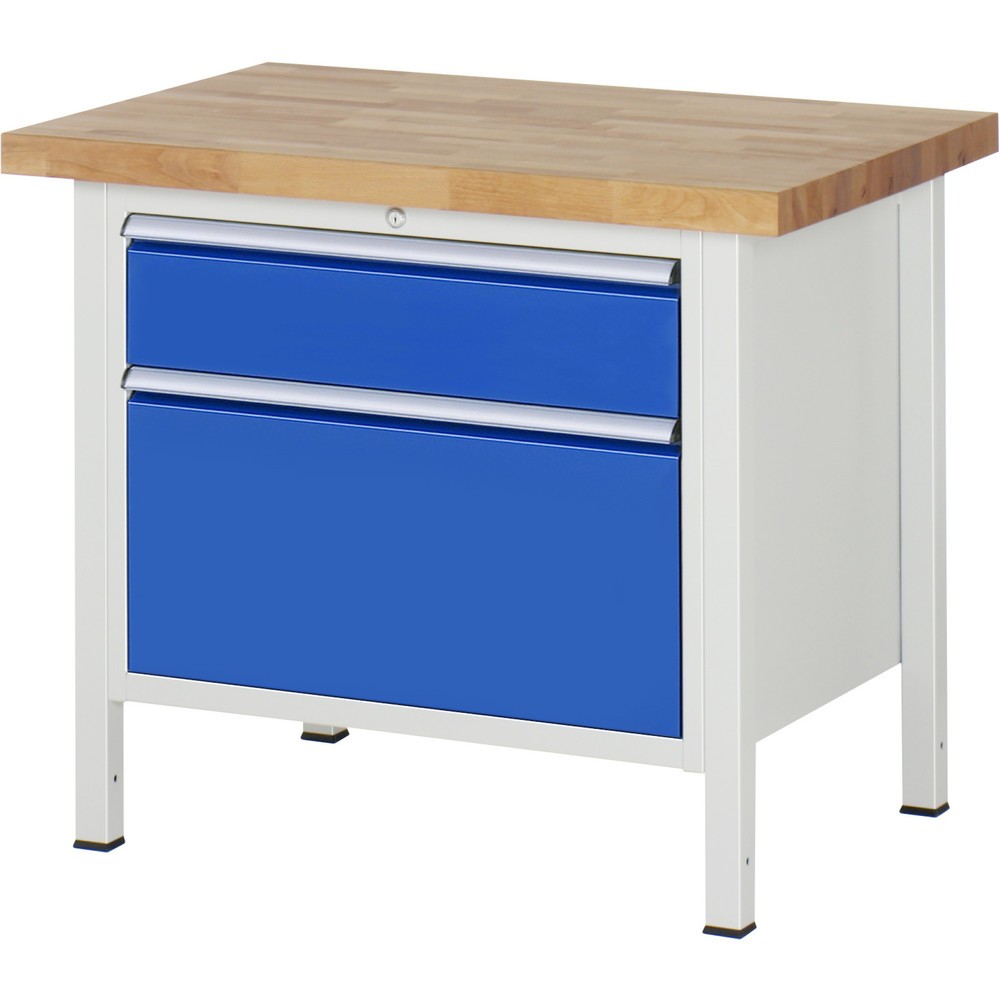 RAU Werkbank Serie 8000, HxBxT 840 x 1.000 x 700 mm, 2 x 90%-Auszug-Schubladen 1 x 180, 1 x 360 mm, Schubladen-TK 75 kg