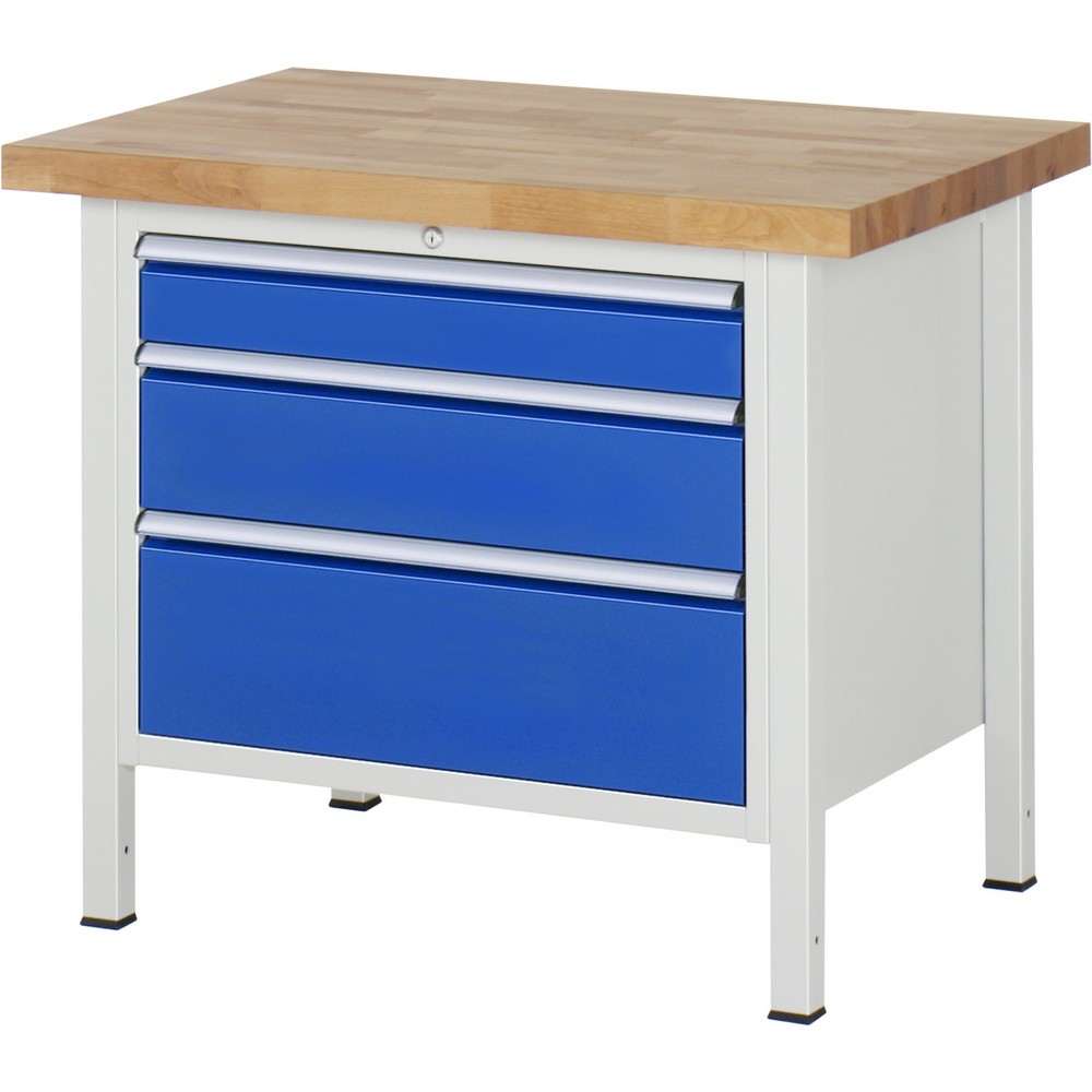 RAU Werkbank Serie 8000, HxBxT 840-1.040 x 1.000 x 700 mm, 3 x 100%-Auszug-Schubladen 1 x 120, 1 x 180, 1 x 240 mm, Breite 680 mm