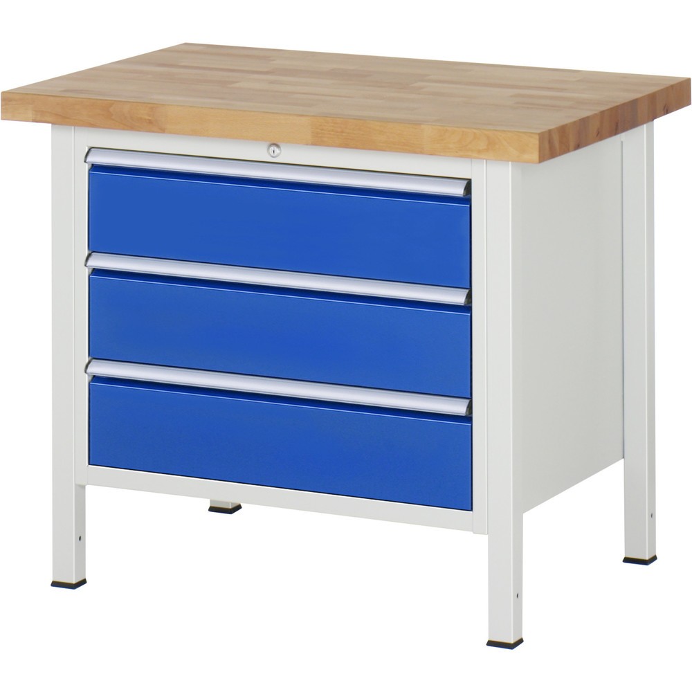 RAU Werkbank Serie 8000, HxBxT 840-1.040 x 1.000 x 700 mm, 3 x 90%-Auszug-Schubladen 3 x 180 mm, Breite 680 mm