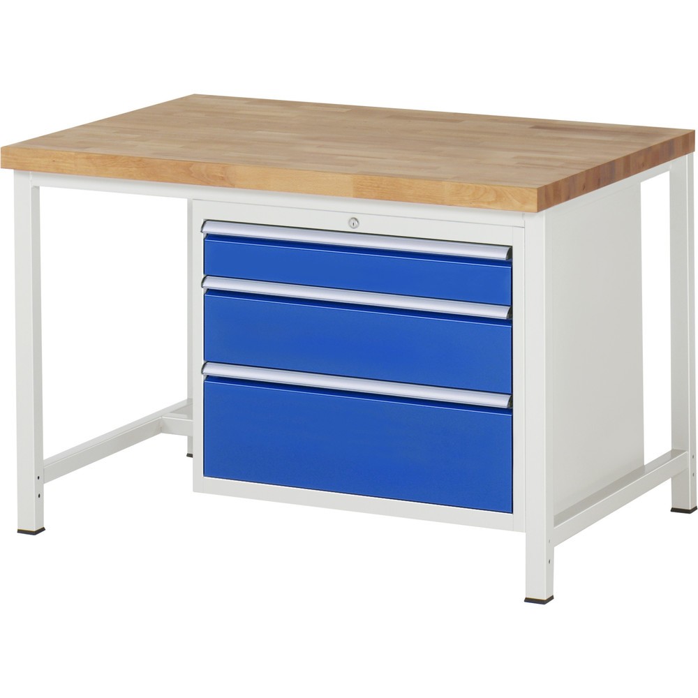 RAU Werkbank Serie 8000, HxBxT 840-1.040 x 1.250 x 900 mm, 3 x 90%-Auszug-Schubladen 1 x 120, 1 x 180, 1 x 240 mm, Schubladen-TK 75 kg
