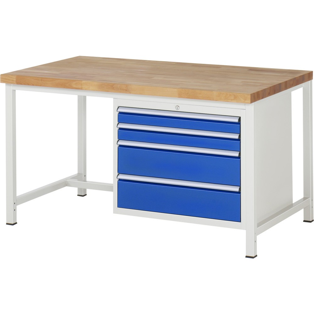 RAU Werkbank Serie 8000, HxBxT 840-1.040 x 1.500 x 900 mm, 4 x 90%-Auszug-Schubladen 2 x 90, 2 x 180 mm, Breite 680 mm