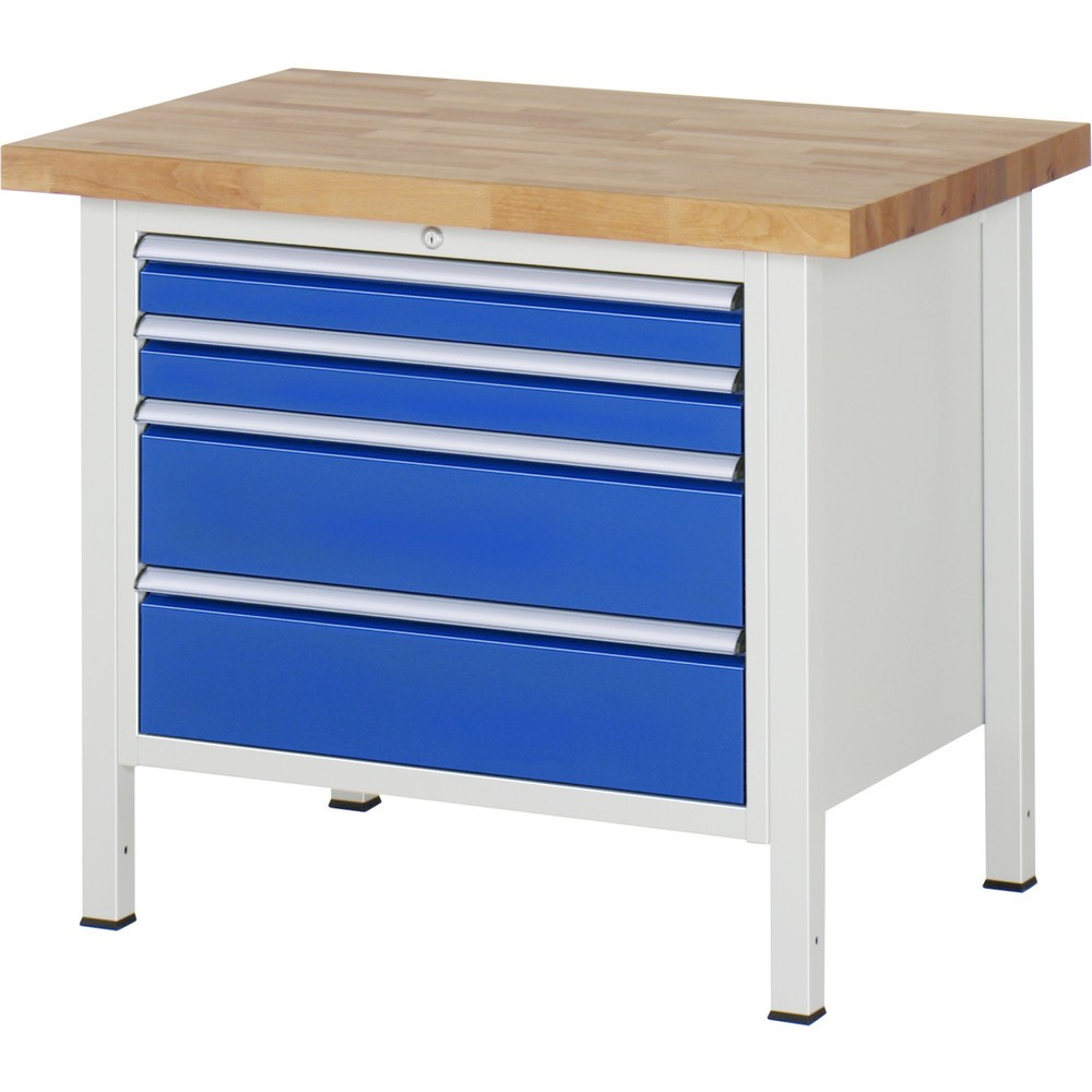 RAU Werkbank Serie 8000, HxBxT 840 x 1.000 x 700 mm, 4 x 100%-Auszug-Schubladen 2 x 90, 2 x 180 mm, Schubladen-TK 75 kg