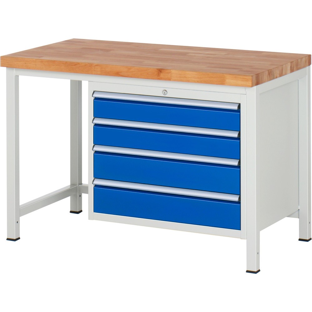 RAU Werkbank Serie 8000, HxBxT 840 x 1.250 x 700 mm, 4 x 100%-Auszug-Schubladen 2 x 120, 2 x 150 mm, Schubladen-TK 75 kg