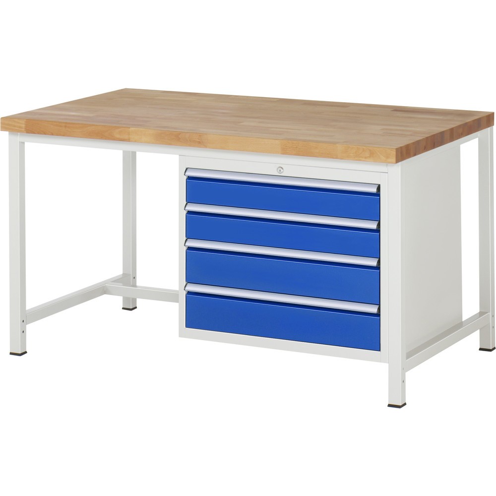 RAU Werkbank Serie 8000, HxBxT 840-1.040 x 1.500 x 900 mm, 4 x 100%-Auszug-Schubladen 2 x 120, 2 x 150 mm, Breite 680 mm