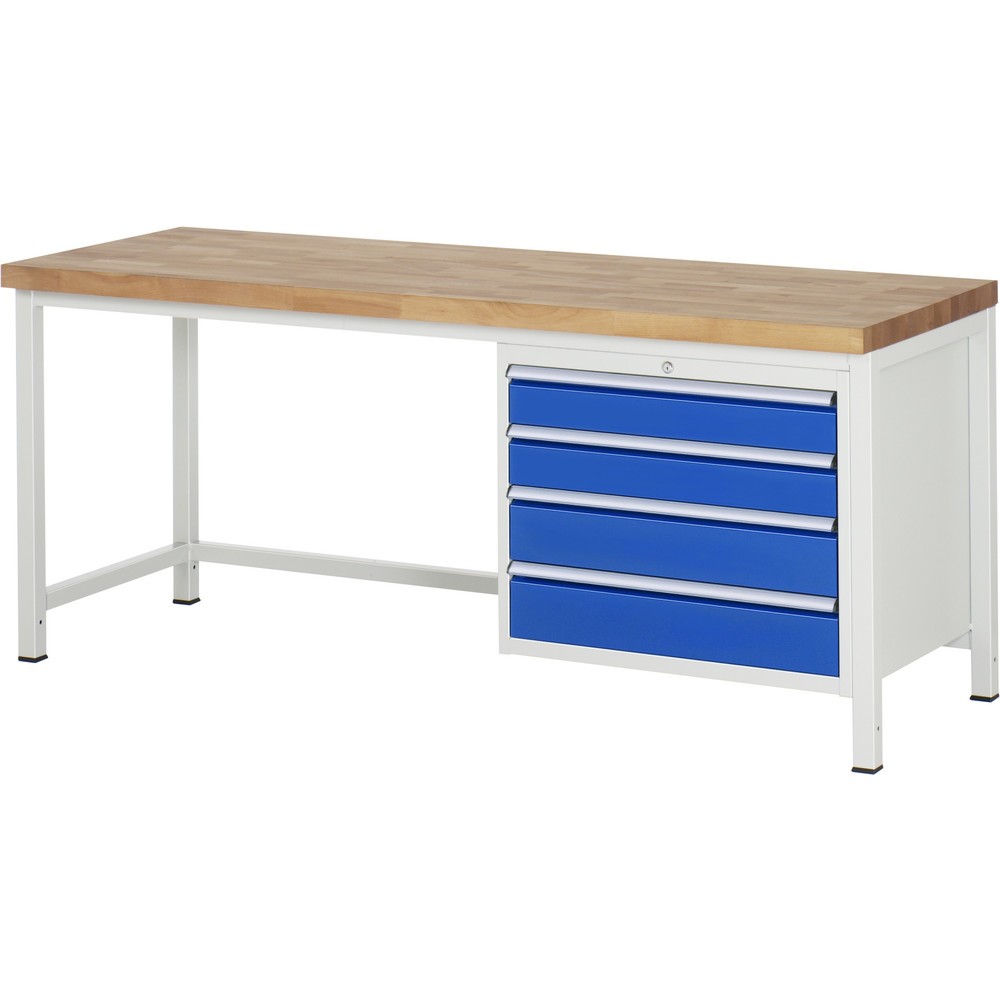 RAU Werkbank Serie 8000, HxBxT 840-1.040 x 2.000 x 700 mm, 4 x 90%-Auszug-Schubladen 2 x 120, 2 x 150 mm, Breite 680 mm