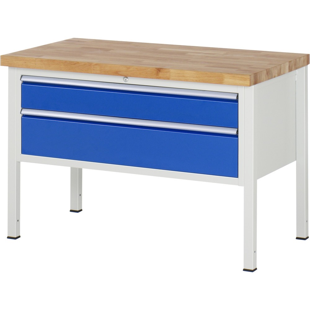 RAU Werkbank Serie 8000, HxBxT 840 x 1.250 x 700 mm, 2 x 100%-Auszug-Schubladen 1 x 150, 1 x 210 mm, Schubladen-TK 50 kg
