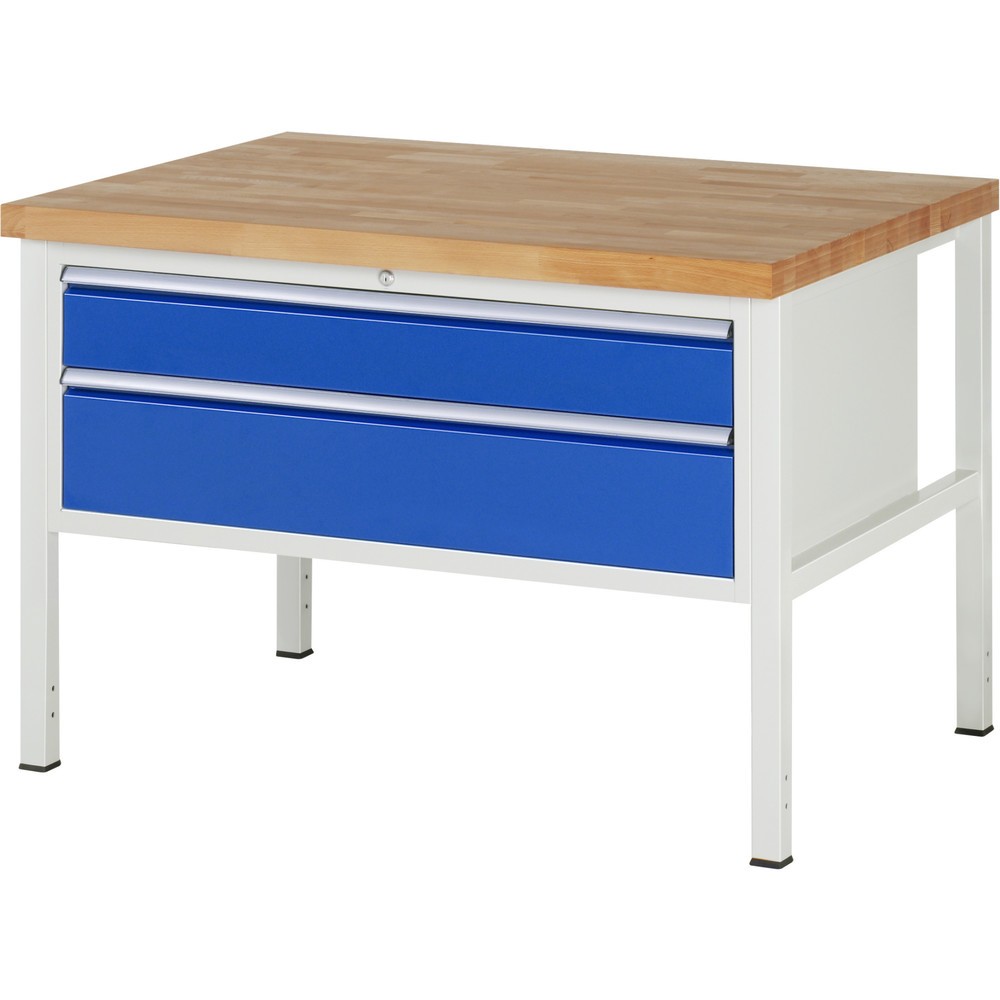 RAU Werkbank Serie 8000, HxBxT 840 x 1.250 x 900 mm, 2 x 90%-Auszug-Schubladen 1 x 150, 1 x 210 mm, Schubladen-TK 50 kg