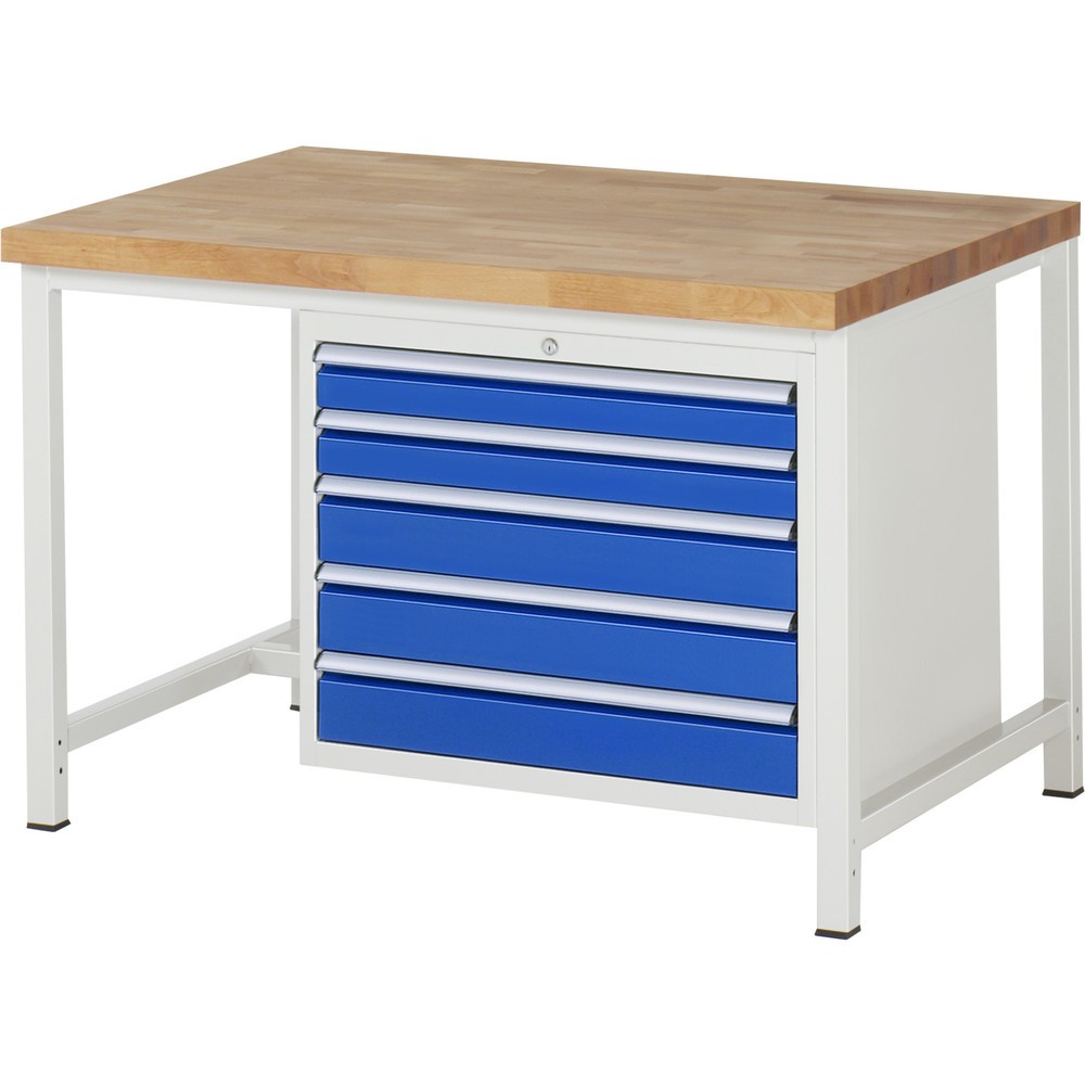 RAU Werkbank Serie 8000, HxBxT 840 x 1.250 x 900 mm, 5 x 100%-Auszug-Schubladen 2 x 90, 3 x 120 mm, Schubladen-TK 75 kg