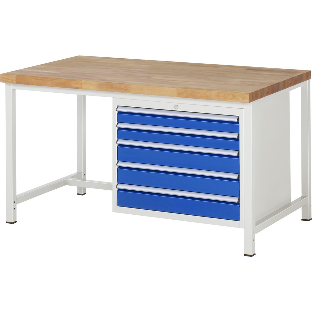 RAU Werkbank Serie 8000, HxBxT 840 x 1.500 x 900 mm, 5 x 90%-Auszug-Schubladen 2 x 90, 3 x 120 mm, Schubladen-TK 75 kg