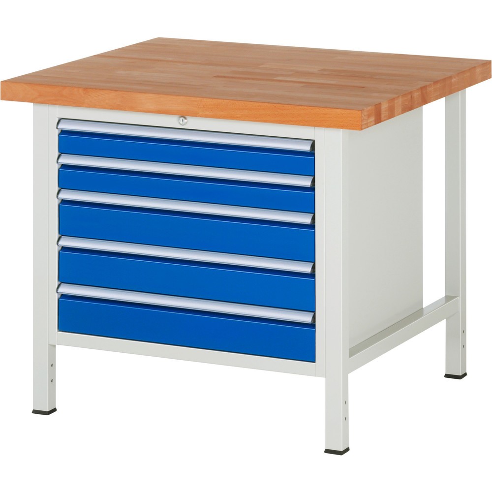 RAU Werkbank Serie 8000, HxBxT 840-1.040 x 1.000 x 900 mm, 5 x 100%-Auszug-Schubladen 2 x 90, 3 x 120 mm, Schubladen-TK 75 kg