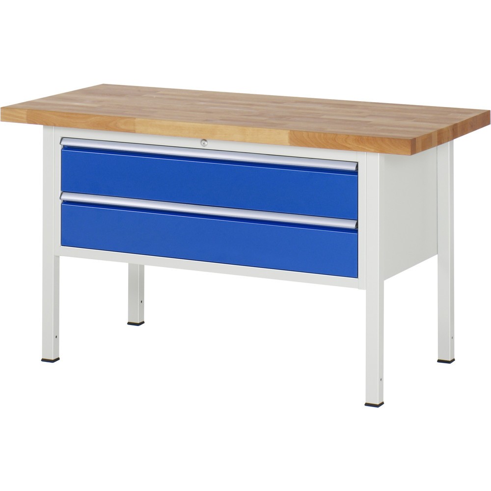 RAU Werkbank Serie 8000, HxBxT 840 x 1.500 x 700 mm, 2 x 90%-Auszug-Schubladen 2 x 180 mm, Schubladen-TK 50 kg