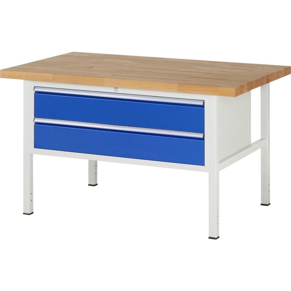 RAU Werkbank Serie 8000, HxBxT 840-1.040 x 1.500 x 900 mm, 2 x 90%-Auszug-Schubladen 2 x 180 mm, Schubladen-TK 50 kg