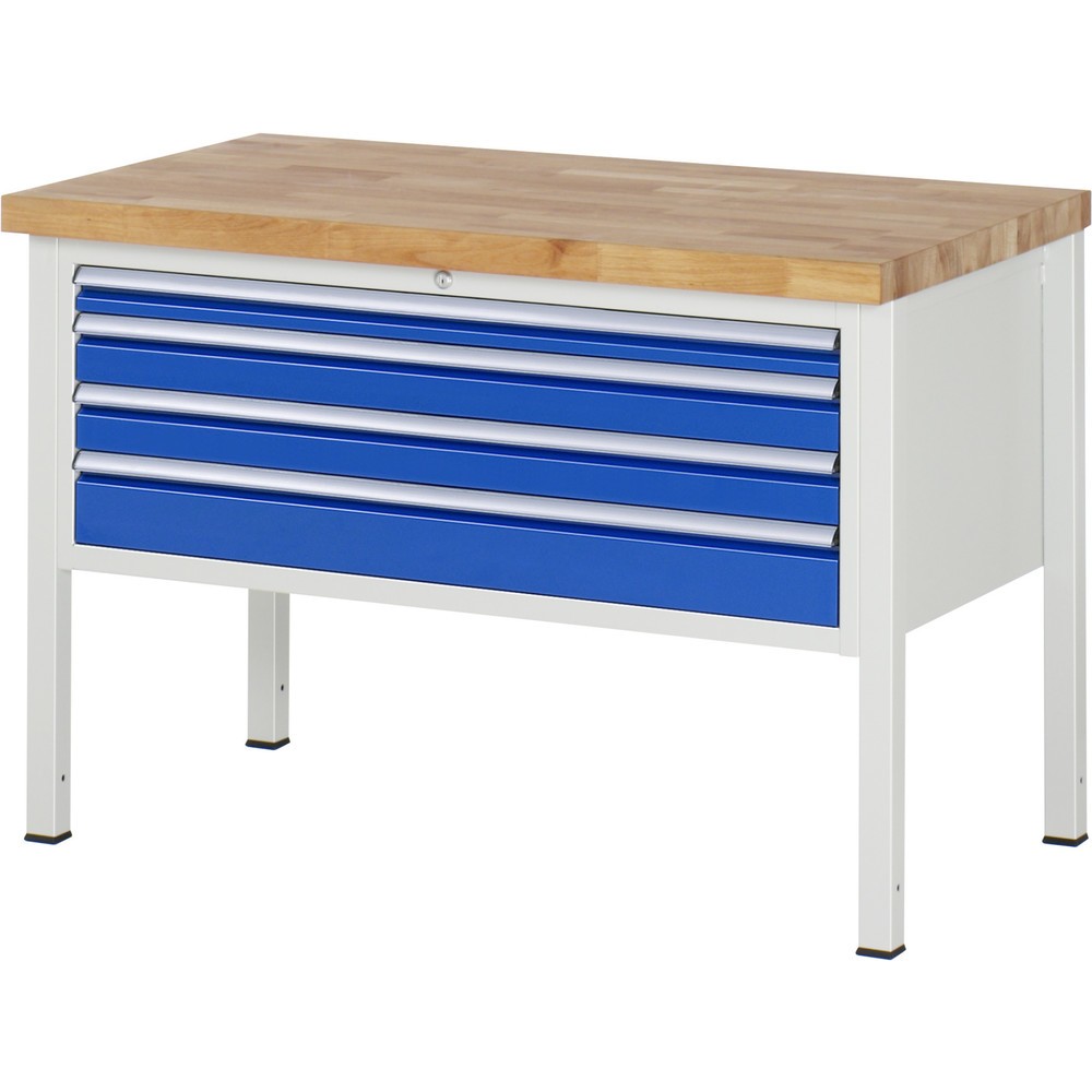 RAU Werkbank Serie 8000, HxBxT 840-1.040 x 1.250 x 700 mm, 4 x 100%-Auszug-Schubladen 1 x 60, 2 x 90, 1 x 120 mm, Breite 1.055 mm