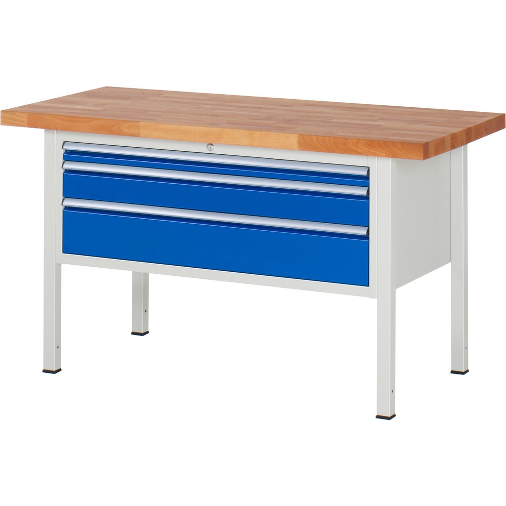 RAU Werkbank Serie 8000, HxBxT 840-1.040 x 1.500 x 700 mm, 3 x 100%-Auszug-Schubladen 1 x 60, 1 x 120, 1 x 180 mm, Breite 1.055 mm