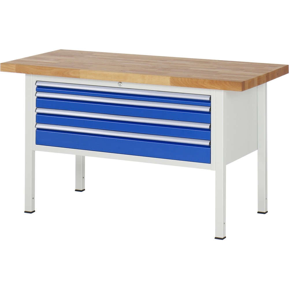 RAU Werkbank Serie 8000, HxBxT 840 x 1.500 x 700 mm, 4 x 90%-Auszug-Schubladen 1 x 60, 2 x 90, 1 x 120 mm, Schubladen-TK 50 kg