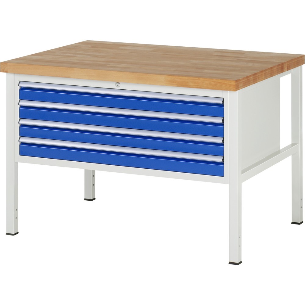 RAU Werkbank Serie 8000, HxBxT 840 x 1.250 x 900 mm, 4 x 100%-Auszug-Schubladen 4 x 90 mm, Schubladen-TK 50 kg