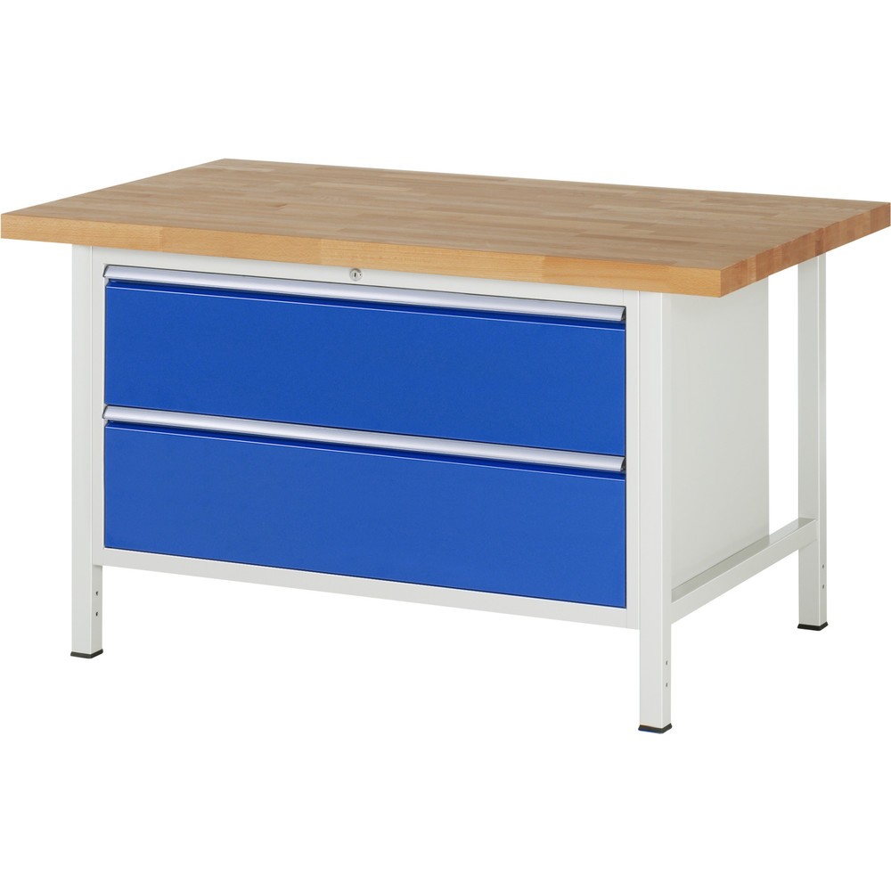 RAU Werkbank Serie 8000, HxBxT 840-1.040 x 1.500 x 900 mm, 2 x 90%-Auszug-Schubladen 2 x 270 mm, Schubladen-TK 50 kg