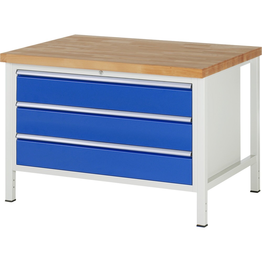 RAU Werkbank Serie 8000, HxBxT 840 x 1.250 x 900 mm, 3 x 100%-Auszug-Schubladen 3 x 180 mm, Schubladen-TK 50 kg