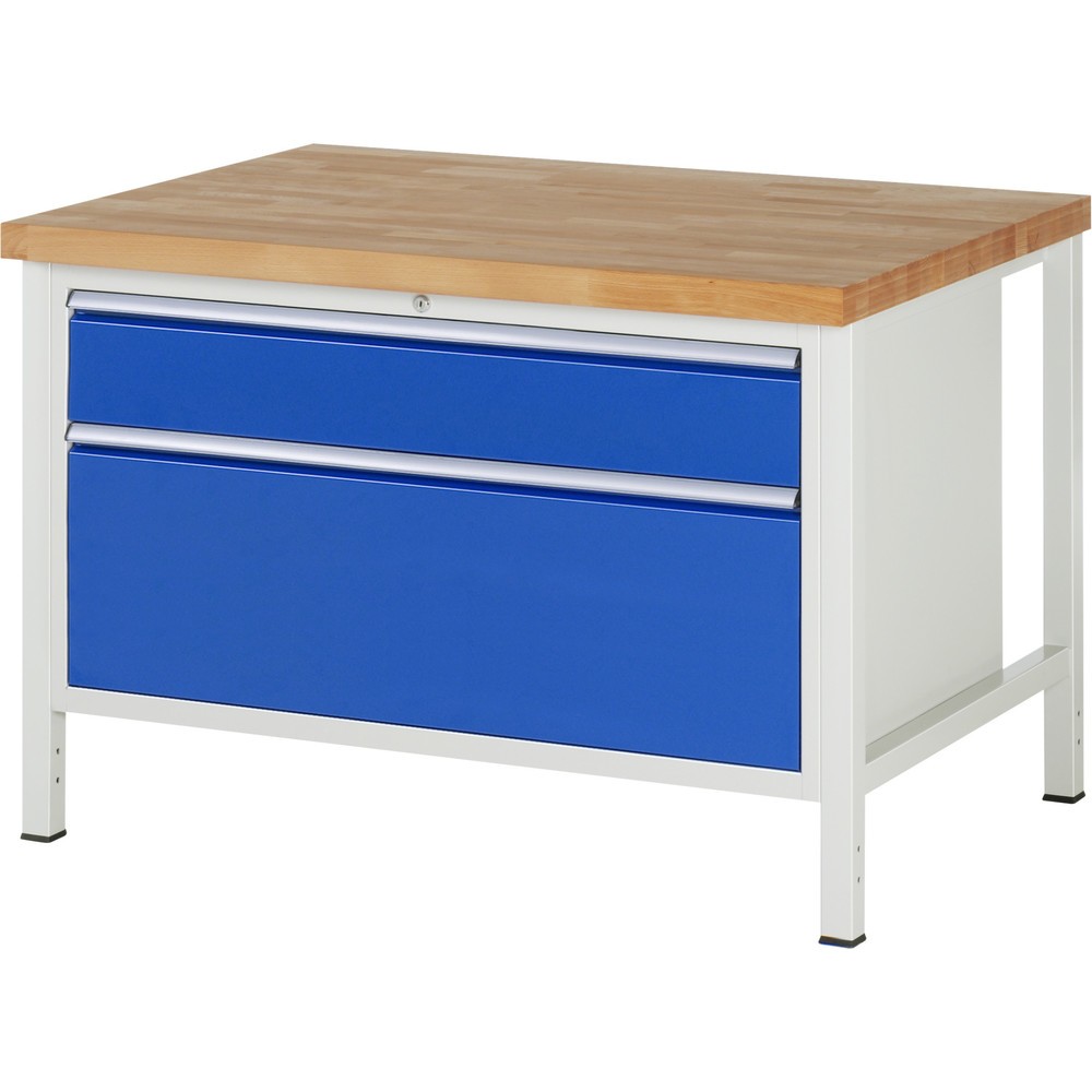 RAU Werkbank Serie 8000, HxBxT 840-1.040 x 1.250 x 900 mm, 2 x 100%-Auszug-Schubladen 1 x 180, 1 x 360 mm, Schubladen-TK 50 kg