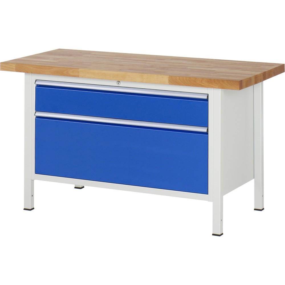 RAU Werkbank Serie 8000, HxBxT 840 x 1.500 x 700 mm, 2 x 100%-Auszug-Schubladen 1 x 180, 1 x 360 mm, Schubladen-TK 50 kg
